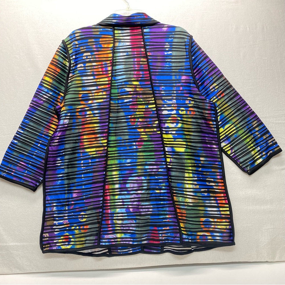 Ali Miles Womens XL 3/4 Sleeve Jacket Wearable Art Multicolor W/ Black Stripes - Picture 2 of 14